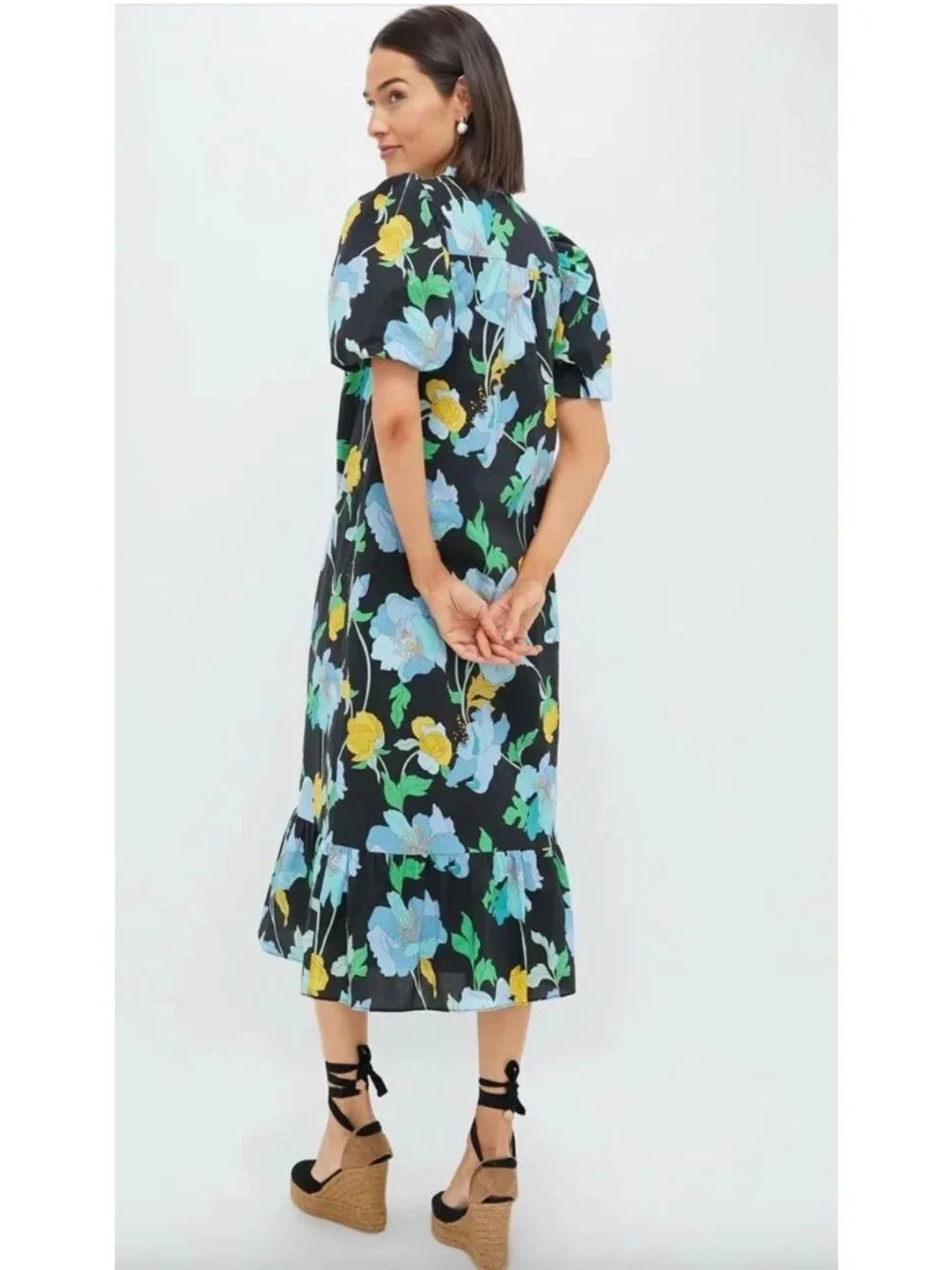 BNWT Tuckernuck Hyacinth House Floral Mimi MIDI Dress Size XL Puff Sleeve - Picture 2 of 5